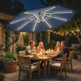 10 ft Offset Patio Umbrella with Solar Light, Garden Hanging Parasol with 360° Rotation, Tilt