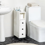 Slim Bathroom Cabinet with Wheels, Narrow Bathroom Storage Cabinet with Door, Drawer and 2 Open Compartments