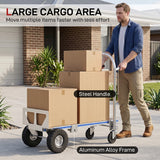 4-Wheel/2-Wheel Cargo Cart, 2-in-1 Folding Hand Truck with Aluminum Alloy Frame and Steel Handle