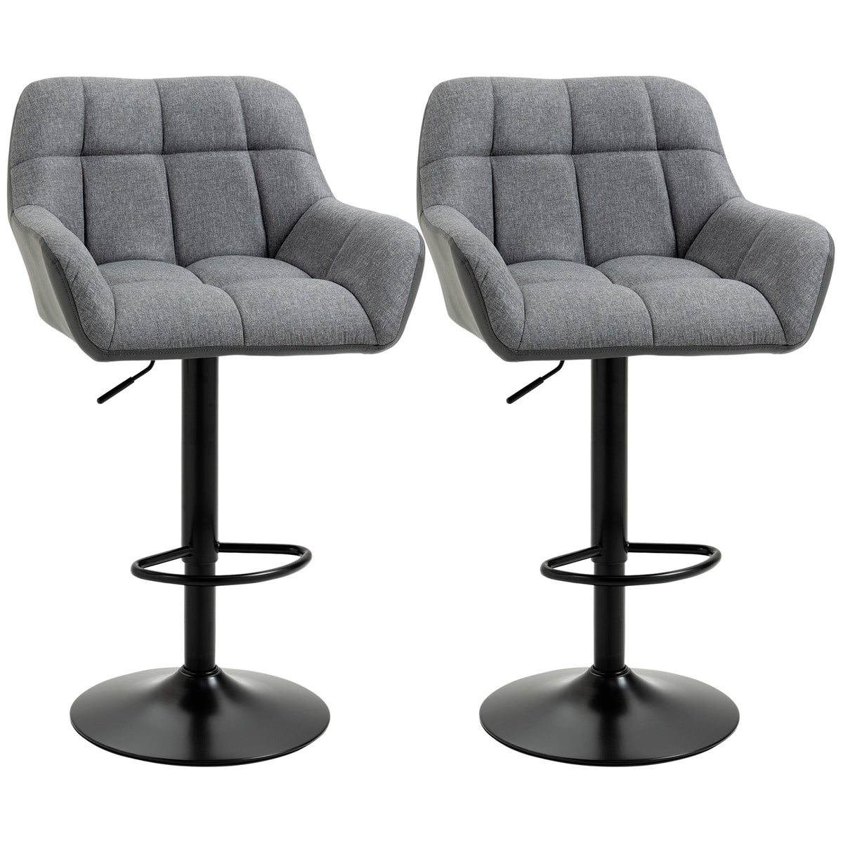Swivel Barstools Set of 2 Adjustable Bar Stools with Footrest Armrests and PU Leather Back for Dining Room