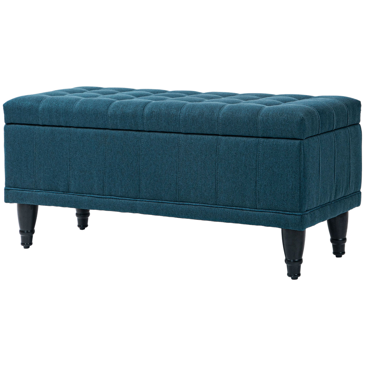 Pouf de rangement, banc de bout de lit en tissu lin avec rangement capitonné pour chambre à coucher