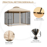 10x10ft Patio Gazebo, Yard Sun Shade Steel Frame w/ Mosquito Netting and Storage Tray