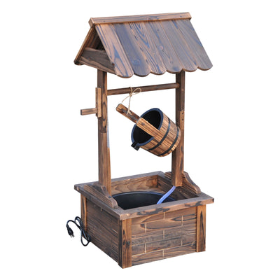 Wooden Well Wishing Fountain Outdoor with Electric Pump Water Bucket for Patio Garden