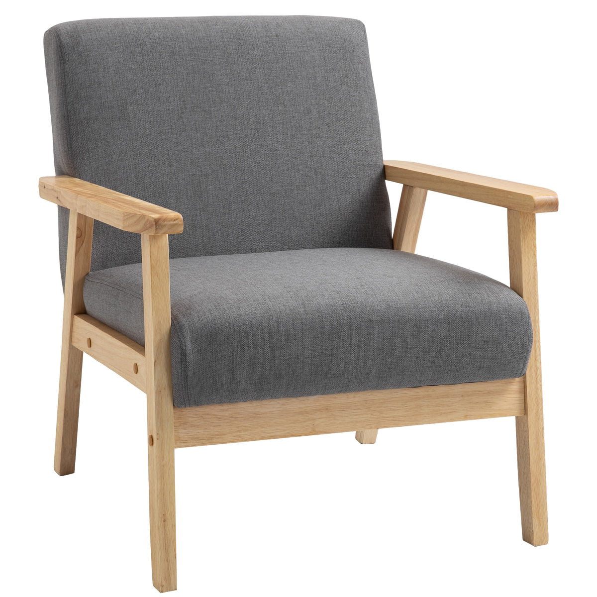 Minimalistic Accent Chairs Wood Frame w/ Thick Linen Cushions Wide Seat Armchair for Bedroom Office