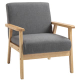 Minimalistic Accent Chairs Wood Frame w/ Thick Linen Cushions Wide Seat Armchair for Bedroom Office