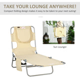 Folding Outdoor Lounge Chair, 5-Level Tanning Chair with Face Hole