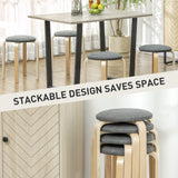 Stackable Wood Stools Set of 4, Stacking Kitchen Stools with Padded Seat for Dining Room