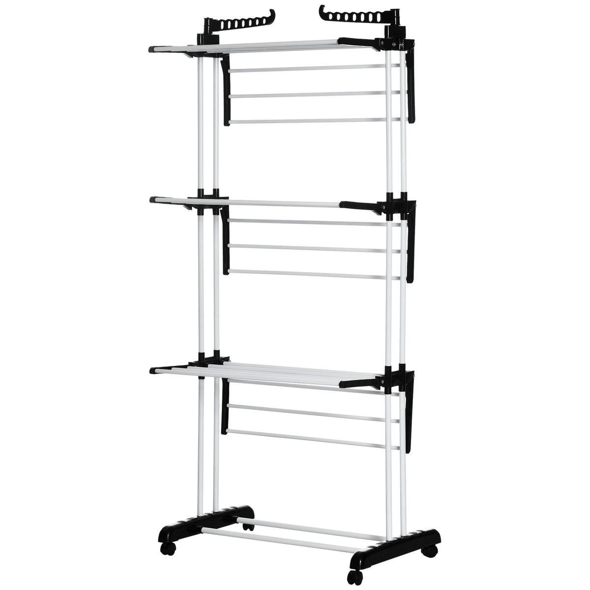 Foldable Clothes Drying Rack, 4-Tier Steel Laundry Rack for Drying Clothes with 2 Side Wings and 4 Castors
