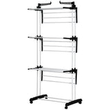 Foldable Clothes Drying Rack, 4-Tier Steel Laundry Rack for Drying Clothes with 2 Side Wings and 4 Castors