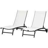 Outdoor Lounge Chair Set of 2, Tanning Chair with Wheels, Breathable Mesh for Patio