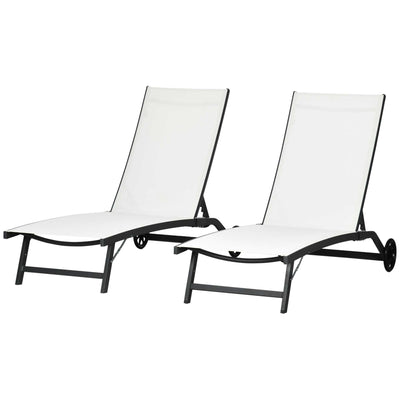 Outdoor Lounge Chair Set of 2, Tanning Chair with Wheels, Breathable Mesh for Patio