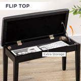 Tabouret de piano classique, siège de clavier rembourré en cuir PU avec pieds en bois d'hévéa et compartiment de rangement pour partitions