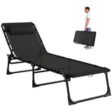 Outdoor Folding Lounge Chair, 4-Level Adjustable Chaise Lounge with Headrest, Tanning Chair Beach Bed Reclining Lounger Cot for Camping