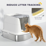 Large Stainless Steel Litter Box, Enclosed Metal Cat Litter Tray with Scoop