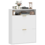 Shoe Cabinet with 2 Flip Drawers Narrow Shoe Storage Cabinet with Top Shelf for Entryway Hallway