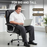 Chaise de bureau grande taille 180 kg, Chaise de bureau avec coussin à ressort, Cuir PU, Dossier haut, Roulettes pivotantes