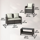 4-Piece Outdoor Wicker Patio Furniture Conversation Set, Chairs and 2-Tier Table with Cushions