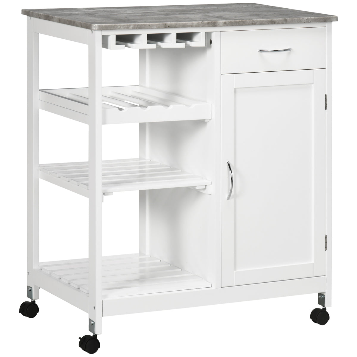Rolling Kitchen Cart, Bar Cart on Wheels with Wine Rack, Drawer, Open Shelves, Kitchen Island with Storage