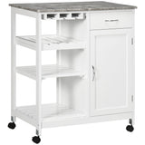 Rolling Kitchen Cart, Bar Cart on Wheels with Wine Rack, Drawer, Open Shelves, Kitchen Island with Storage