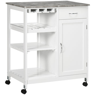 Rolling Kitchen Cart, Bar Cart on Wheels with Wine Rack, Drawer, Open Shelves, Kitchen Island with Storage