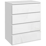 Commode 4 tiroirs, Commode de chambre haute brillance, avec glissières en métal et poignées à rainure