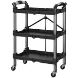 3-Tier Collapsible Tool Cart with Wheels, 150 LBS Capacity Folding Utility Cart with Handles for Garage Workshop