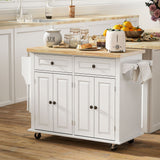 Kitchen Island with Storage, Rolling Trolley Cart with Rubber Wood Top, Spice Rack