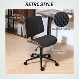 Chaise de bureau sans bras avec roues, chaise de bureau en cuir PU avec hauteur réglable, roues pivotantes pour bureau