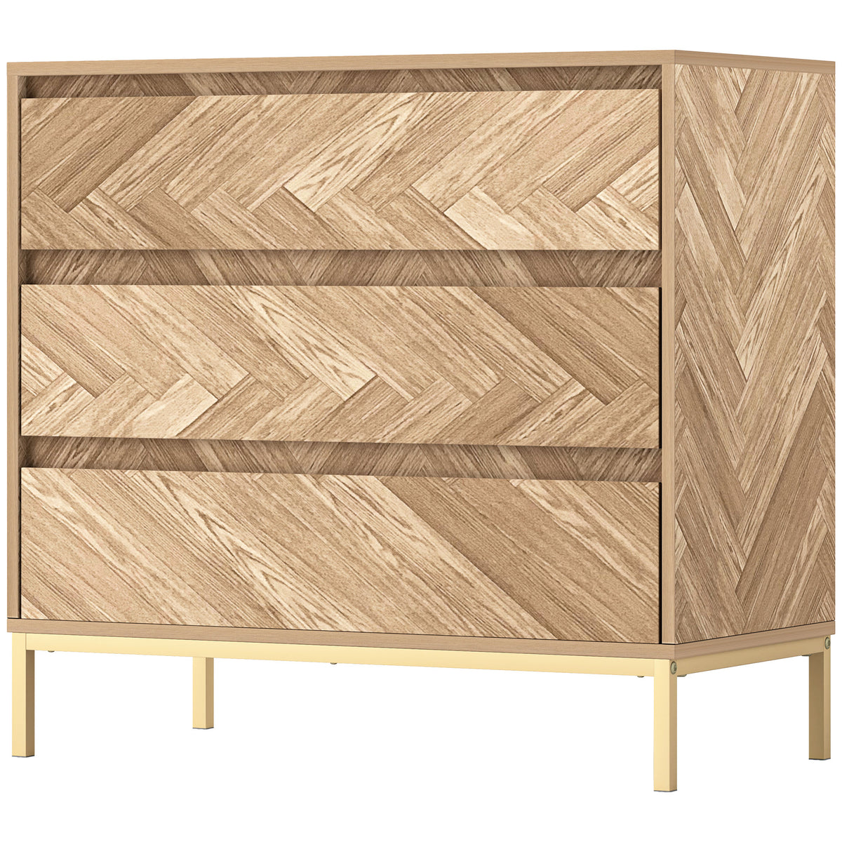 Commode de chambre avec conception anti-basculement, armoire de rangement avec 3 tiroirs pour salon, bois naturel