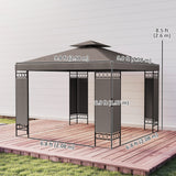 10 x 10 FT Canopy Gazebo, Double Roof Patio Gazebo with Screen Panels and Metal Frame for Deck