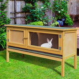 Clapier à lapins en bois, Cage pour lapins intérieur extérieur avec plateau coulissant et toit ouverture, Cage pour petits animaux
