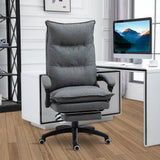Office Chair 360° Swivel Adjustable Height Linen Style Fabric Recliner with Retractable Footrest and Double Padding