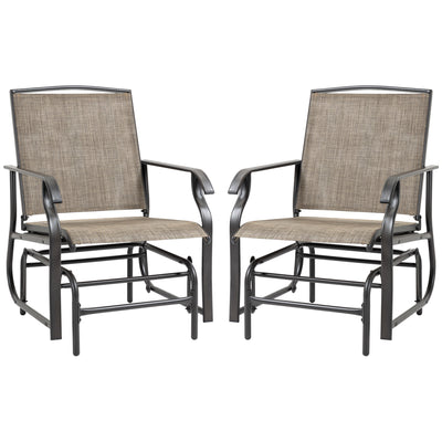2 Pieces Outdoor Glider Chairs, 2 Person Glider Rocking Chair Set with Breathable Mesh Fabric, Steel Frame
