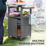 Grill Table with Stainless Steel Top, Pizza Oven Table with Storage Cabinet, Spice Rack, Wheels