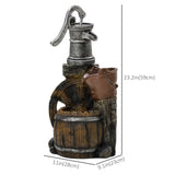 Fontaine cascade rustique avec pompe ancienne en tonneau et roue, fontaine extérieure cascade 3 étages avec débit d'eau réglable