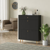 Narrow Shoe Storage Cabinet with Wave-like Panels and Adjustable Shelves for 12 Pairs of Shoes