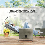 Chaise longue en rotin extérieure, chaise de patio inclinable en rotin avec dossier ajustable et coussin