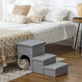 Dog Ramp with Storage Boxes and Condo, 3-step Pet Stairs for High Beds and Couch with Washable Plush Cushion