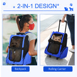 2-IN-1 Pet Luggage Box Backpack Carrier Cats Dogs w/ Handle, Rolling Wheel
