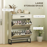 Slim Shoe Storage with 2 Flip Drawers and Adjustable Shelves Shoe Cabinet Organizer for 12 Pair