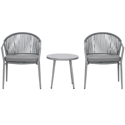 3-Piece Rattan Bistro Set, Garden Seating Group with 2 Armchairs and Coffee Table