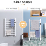 8-Bar Heated Towel Warmer Rack with Built-in Timer and LED Indicators, Wall Mounted & Free Standing Carbon Steel Electric Towel Bar with Adjustable Temperature