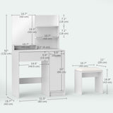 Vanity Set with Mirror and Stool, Makeup Vanity Table with Storage Drawer, Cabinet, Adjustable Shelf for Bedroom