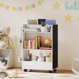 Kids Bookshelf, Kids Bookcase with Wheels & Blackboard, for 3-8 Years