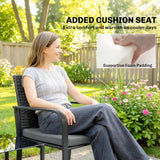 Outdoor Bistro Set, 3 Piece Wicker Patio Furniture with Mesh Seat, Glass Table