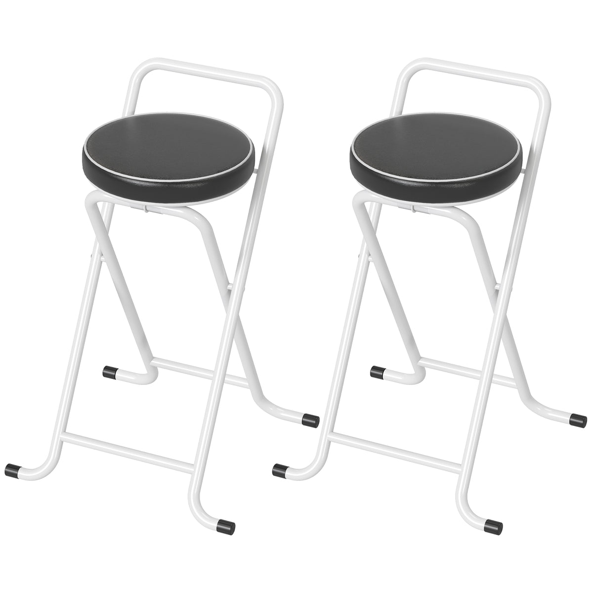 Foldable Bar Stools Set of 2, Folding Kitchen Chairs with PU Cushioned Seat, Footrest