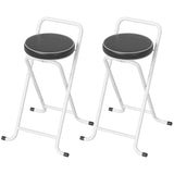 Foldable Bar Stools Set of 2, Folding Kitchen Chairs with PU Cushioned Seat, Footrest