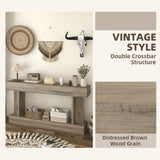 63 Inch Long Console Table, Vintage Narrow Entryway Table with Storage Shelf for Living Room and Hallway