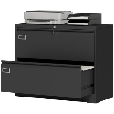 Lateral Filing Cabinet with 2 Drawers, Lockable Steel File Cabinet for A4/Letter/Legal Size Files