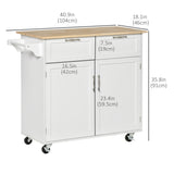 Rolling Kitchen Island with Storage Drawers, Kitchen Cart with Rubber Wood Top